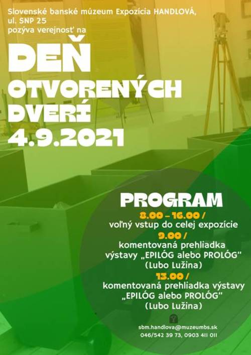 Plagát DEŇ OTVORENÝCH DVERÍ v expozícii Handlová