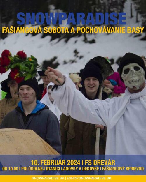 Plagát Fašiangový sprievod a pochovávanie basy | FS Drevár