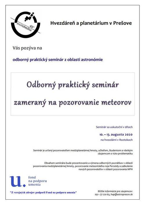 Plagát Odborný praktický seminár zameraný na pozorovanie meteorov