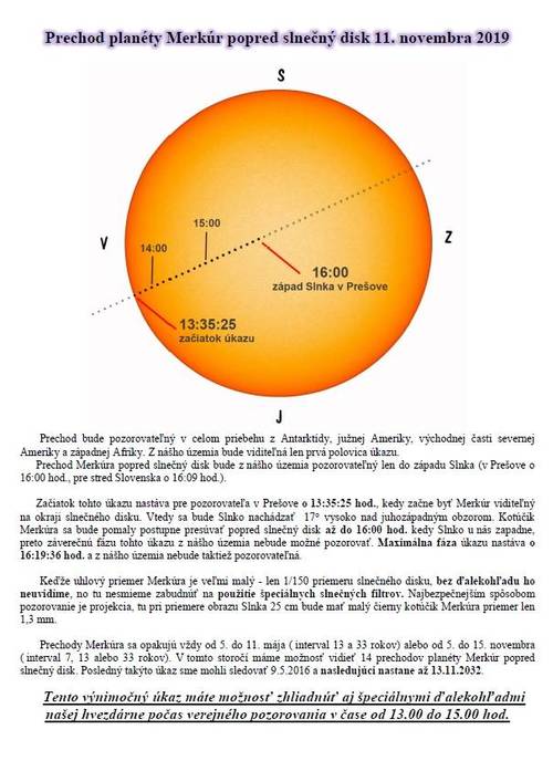 Plagát Prechod planéty Merkúr popred slnečný disk 11. novembra 2019