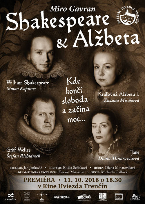 Plagát Premiéra Shakespeare a Alžbeta